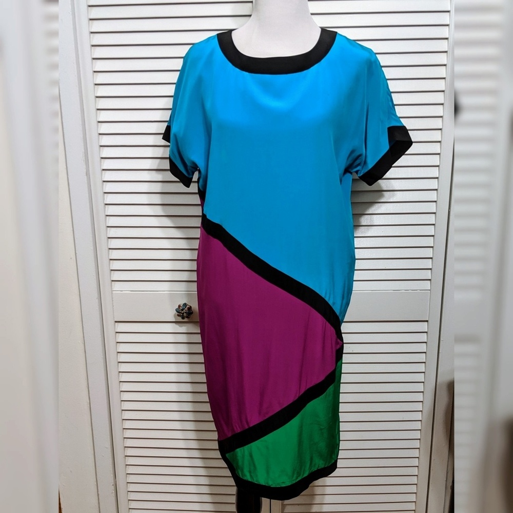 Vintage Silk Colorblock Midi Dress